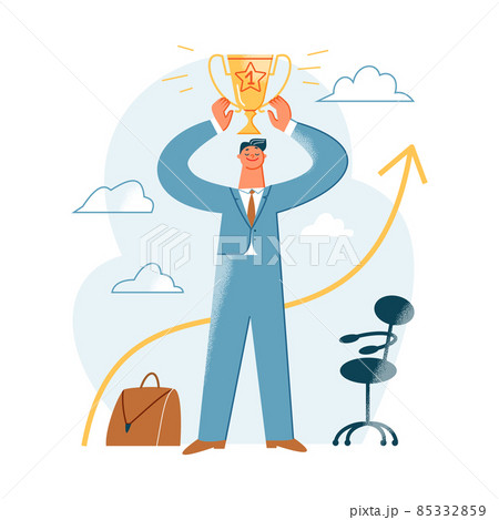 Businessman holding gold cup, employee with trophy winning in business competition 85332859