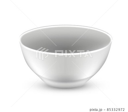 Empty bowl plate for food. Realistic ceramic dish or container design vector illustration. Table shiny kitchenware object isolated on white background. Dishware untensil 85332972