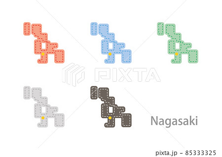 デザイン地図 長崎県 ステッチのイラスト素材