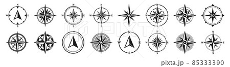 Vintage marine wind rose, nautical chart. Monochrome navigational compass with cardinal directions 85333390