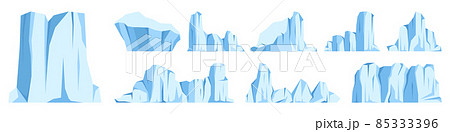 Floating icebergs collection. Drifting arctic glacier, block of frozen ocean water. Icy mountains 85333396