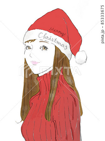 クリスマスにサンタの帽子をかぶってる女の子のイラスト素材