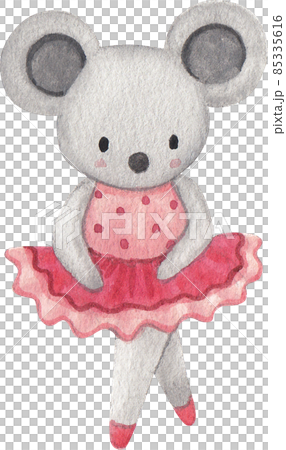 Cute cartoon animal characters dancing ballet. Little mouse or rat ballerinas in pink tutu. Kawaii and simple hand drawn watercolor 85335616