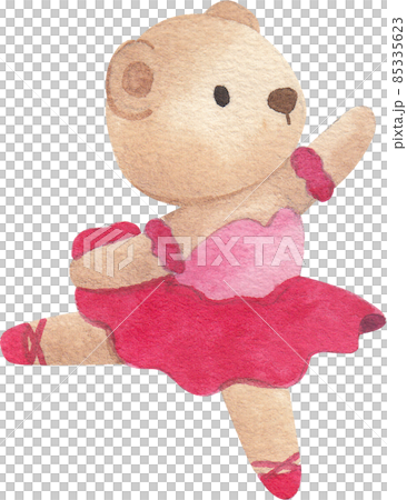 Cute cartoon animal characters dancing ballet. Little bear  ballerinas in pink tutu. Kawaii and simple hand drawn watercolor 85335623