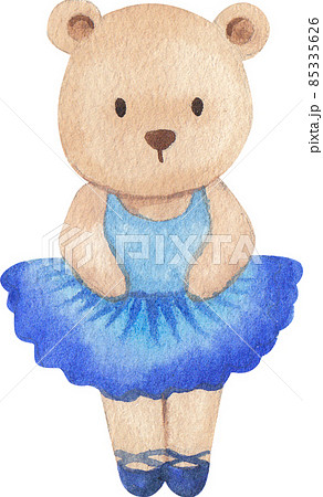 Cute cartoon animal characters dancing ballet. Little bear  ballerinas in pink tutu. Kawaii and simple hand drawn watercolor 85335626