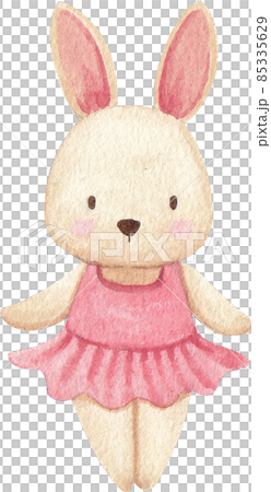 Cute cartoon animal characters dancing ballet. Little rabbit and bunny ballerinas in pink tutu. Kawaii and simple hand drawn watercolor 85335629