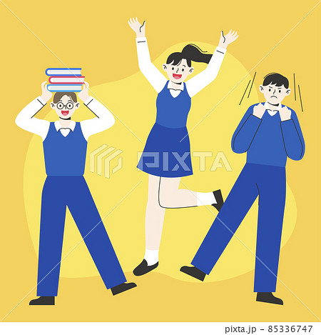 illustration of high school children studying, encouraging together illustration of high school children studying, encouraging together 85336747