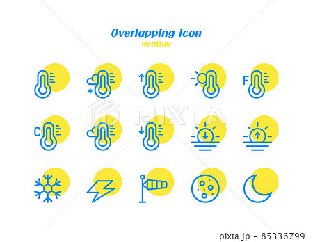 climate, weather themed minimalistic blue line and yellow circle icon set climate, weather themed minimalistic blue line and yellow circle icon set 85336799