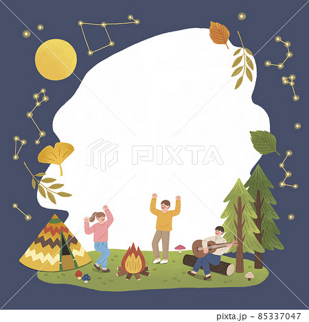 characters enjoying autumn camping, autumn theme memo design with copyspace 85337047