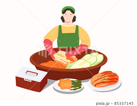 Korean woman making kimchi 85337145