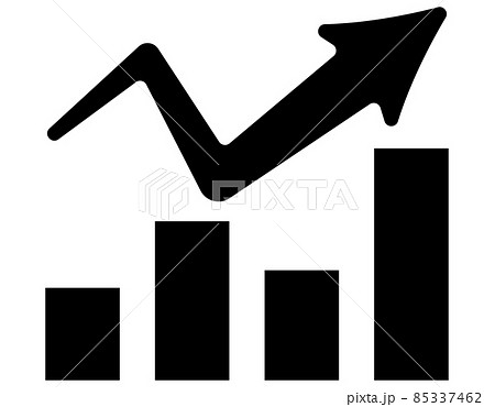 グラフ 矢印 上昇 棒グラフ 折れ線グラフ モノクロ 経済 数学のイラスト素材