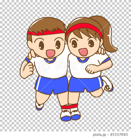 二人三脚をする男の子と女の子 85337693