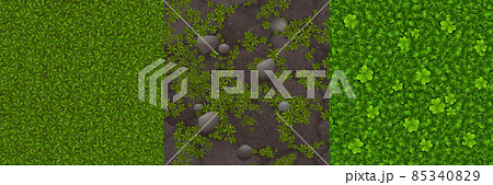 Game textures of green lawn, grass and stones Game textures of green lawn, grass and stones 85340829
