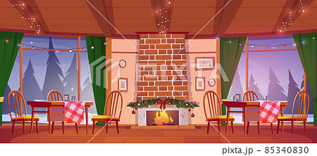 Pizzeria or cozy family cafe with Christmas decor Pizzeria or cozy family cafe with Christmas decor 85340830