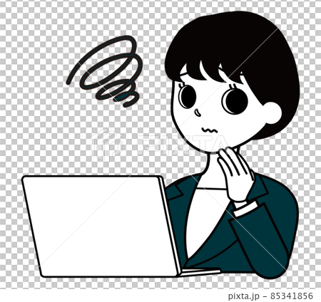 A female office worker in a suit who is confused when looking at a computer 85341856