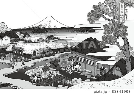 葛飾北斎イメージ駿州片倉茶園ノ不二題名入り白黒白バック 葛飾北斎イメージ駿州片倉茶園ノ不二題名入り白黒白バック 85341903