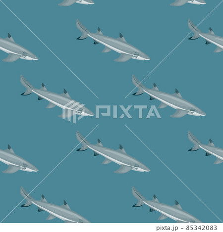 Lemon shark seamless pattern in scandinavian style. Marine animals background. Vector illustration for children funny textile. 85342083
