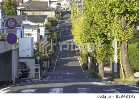 秋の郊外の坂道 85343145