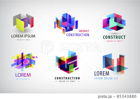 Vector set of abstract geometric colorful logos, icons. Construction, structure building architecture logos, creative concepts Vector set of abstract geometric colorful logos, icons. Construction, structure building architecture logos, creative concepts 85343880