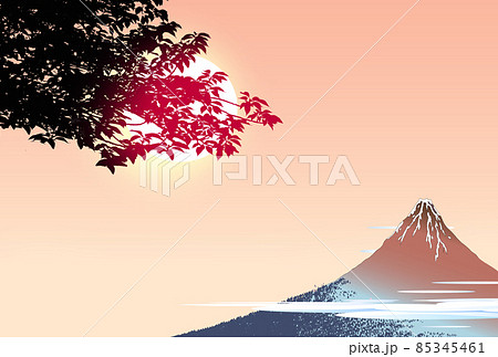 浮世絵の富士山の初日の出 風景の背景イラストのイラスト素材