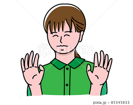 笑顔で両手を振る若くてかわいい女性のイラスト素材