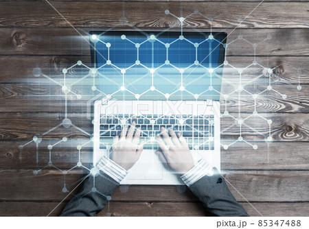 Business workplace with laptop and media connection concept 85347488
