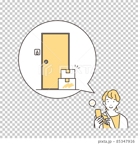 Simple illustration: A woman requesting delivery with a smartphone Simple illustration: A woman requesting delivery with a smartphone 85347916