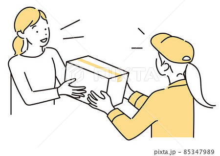 シンプル イラスト 配達員から荷物を受け取る女性 シンプル イラスト 配達員から荷物を受け取る女性 85347989