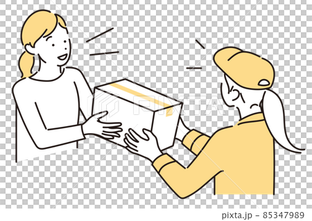 シンプル イラスト 配達員から荷物を受け取る女性 シンプル イラスト 配達員から荷物を受け取る女性 85347989