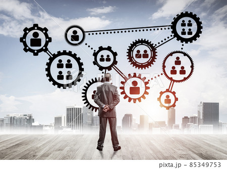 Social connection concept drawn on screen as symbol for teamwork and cooperation 85349753