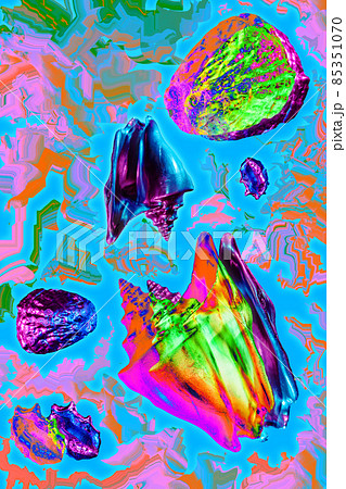 Contemporary art collage, modern bold design. Colorful composition with fossil seashell. Funky surreal style. Wallpaper mockup template for your design. Unusual vibrant texture. Fancy strange objects. Contemporary art collage, modern bold design. Colorful composition with fossil seashell. Funky surreal style. Wallpaper mockup template for your design. Unusual vibrant texture. Fancy strange objects. 85351070