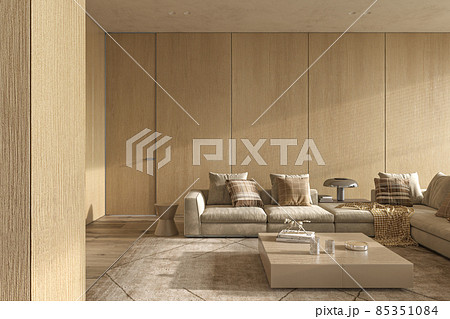 Luxury modern interior design livingroom. Lighting and sunny apartment. 3d render illustration. 85351084
