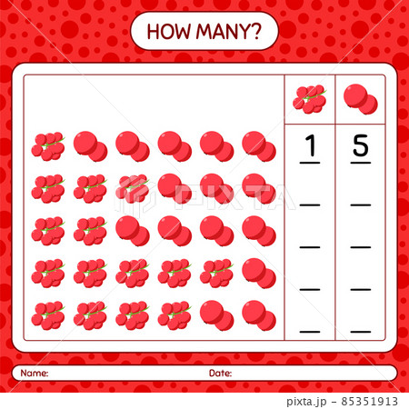 How many counting game with redberry worksheet for preschool kids, kids activity sheet, printable worksheet 85351913
