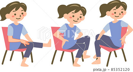 椅子に座って体操をする若い女性のイラスト素材