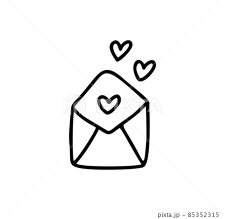 monoline envelope. Valentines Day Hand Drawn icon. Heart Holiday sketch doodle Design element valentine. love decor for web, wedding and print. Isolated illustration 85352315