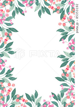 Watercolor frame of berries, leaves 85353192