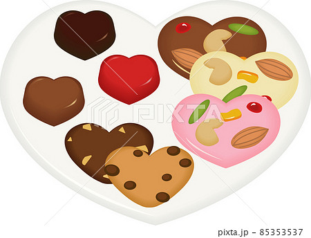 ハート型の皿に乗ったハート型のお菓子のイラスト素材