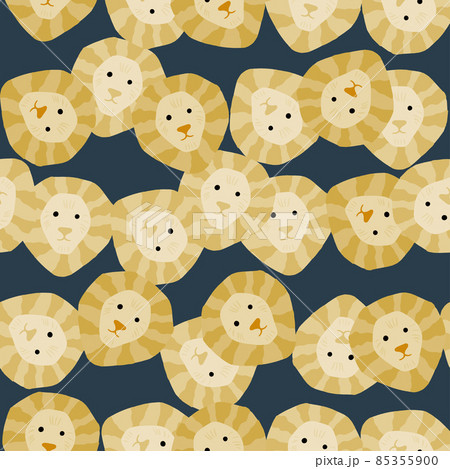 Lion pattern seamless in freehand style. Head predator on colorful background. Vector illustration for textile. 85355900