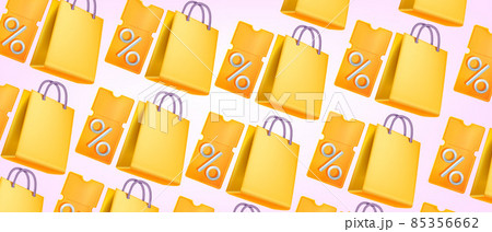 3D discount coupon banner, yellow shopping bag, vector special offer flying voucher, online sale  85356662