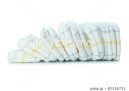 Stacks of diapers for children isolated on white background 85356751