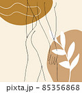 Sketch of nude woman. Continuous line drawing. Fashion concept, woman beauty minimalist with geometric doodle Abstract elements pastel colors. One line continuous drawing vector illustration 85356868