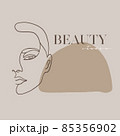One line face. Minimalist continuous linear sketch woman face. Female portrait black white artwork outline vector hand drawn illustration. Modern art girl head for beauty salon logo 85356902