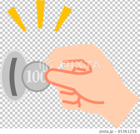 A hand to insert a 100-yen coin into the coin slot A hand to insert a 100-yen coin into the coin slot 85361258