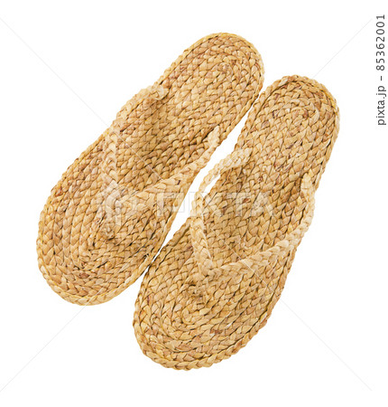 Flip flop made from Water hyacinth or Floating water hyacinth isolated on white background. The Green product eco friendly concept. Flip flop made from Water hyacinth or Floating water hyacinth isolated on white background. The Green product eco friendly concept. 85362001