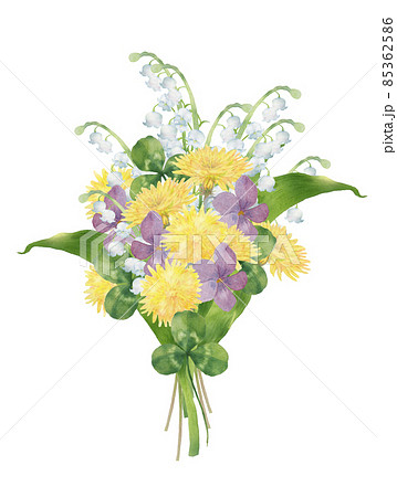 和風の花のブーケ 手描き水彩画 イラスト素材 [ 6985239