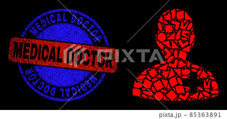Bicolor Distress Medical Doctor Badge And Geometric Mosaic Doctor Icon 85363891