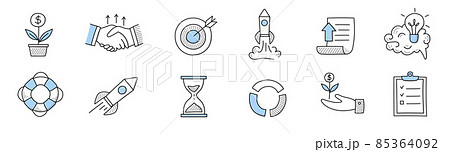 Startup doodle icons with rocket, money, target Startup doodle icons with rocket, money, target 85364092