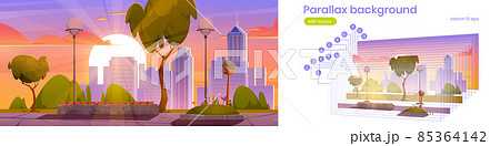 Parallax background, city park with birdhouse 85364142