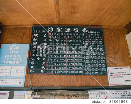 銚子電鉄　仲ノ町駅の手書きの運賃表 85365648