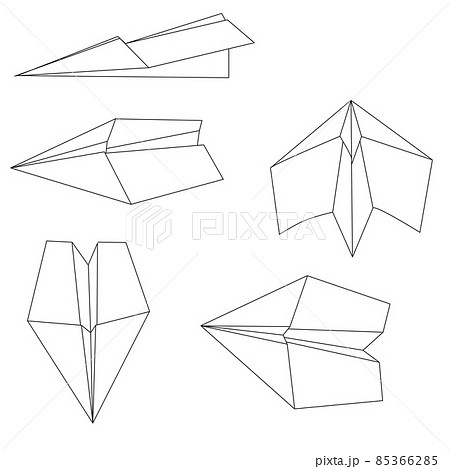 紙飛行機のシンプルな線画イラストセット 85366285